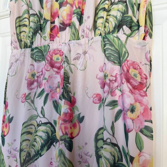 H&M Womens Light Beige Pink Floral Maxi Chiffon Dress, Size: XL, EUC - Picture 9 of 10